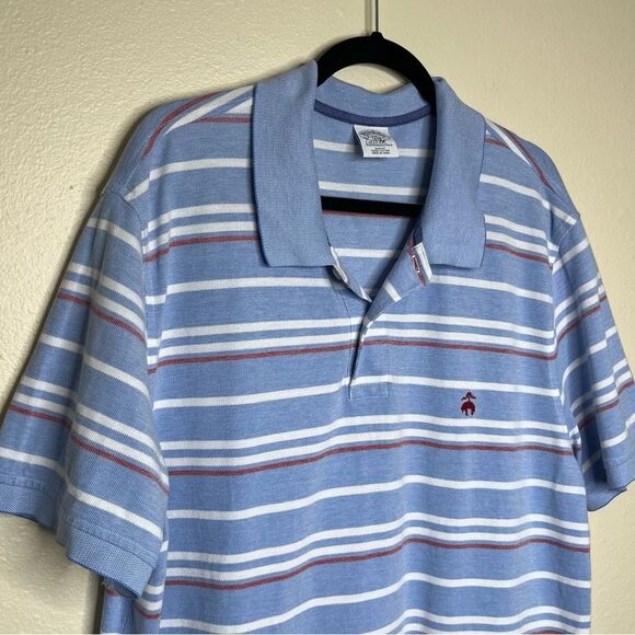 Brooks Brothers Performance Polo Blue White Stripe Slim Fit Shirt Cotton Men XXL - Picture 3 of 12